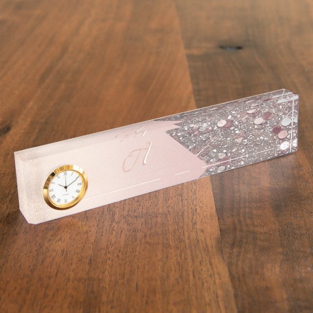 Porte-nom Pour Bureau Monogramme élégant en or rose (Taille)