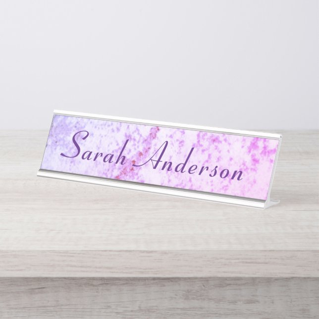 Porte-nom Pour Bureau Monogramme en marbre rose et violet (Devant)