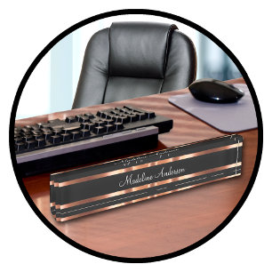 Porte-nom Pour Bureau Monogramme féminin Rose classique couleur or