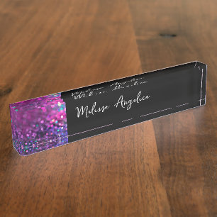 Porte-nom Pour Bureau Monogramme Glity Ladies Bling