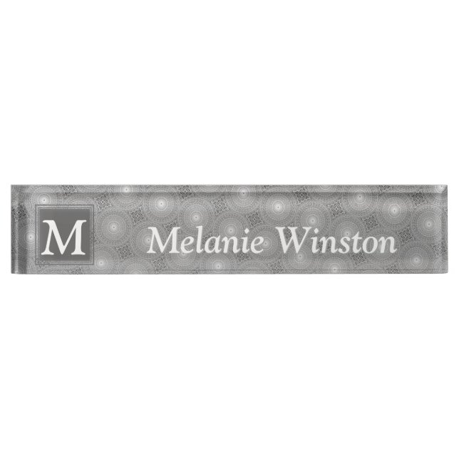 Porte-nom Pour Bureau Monogramme gris cercles motif (Devant)