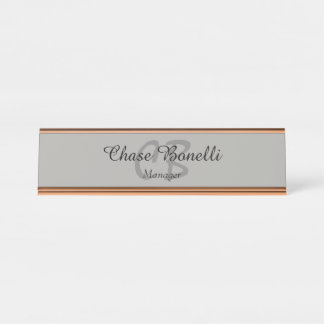 Porte-nom Pour Bureau Monogramme gris classique professionnel