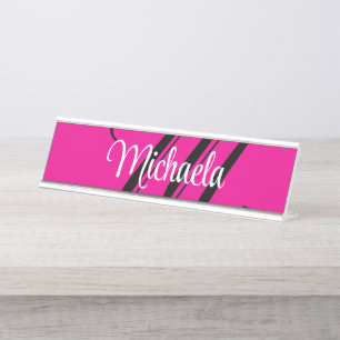 Porte-nom Pour Bureau Monogramme initial minimaliste moderne nom rose ch
