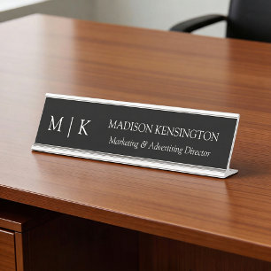 Porte-nom Pour Bureau Monogramme minimaliste ou ajouter un logo Business