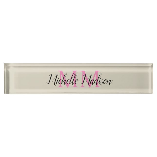 Porte-nom Pour Bureau Monogramme Moderne Calligraphie Nom Initiales (Devant)