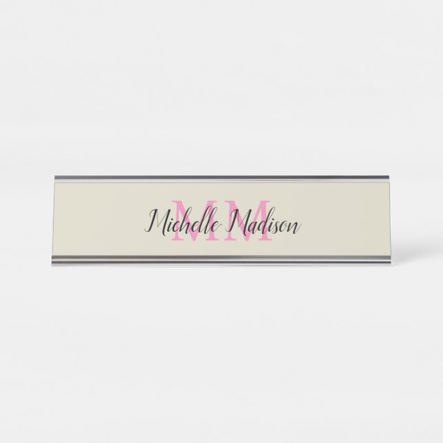 Porte-nom Pour Bureau Monogramme Moderne Calligraphie Nom Initiales (Devant)