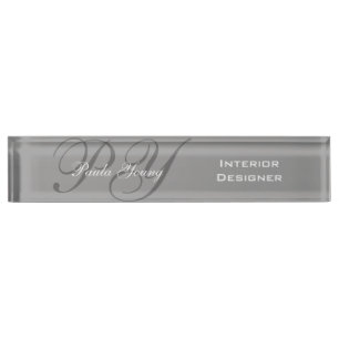 Porte-nom Pour Bureau Monogramme moderne fait sur commande 2 (gris)