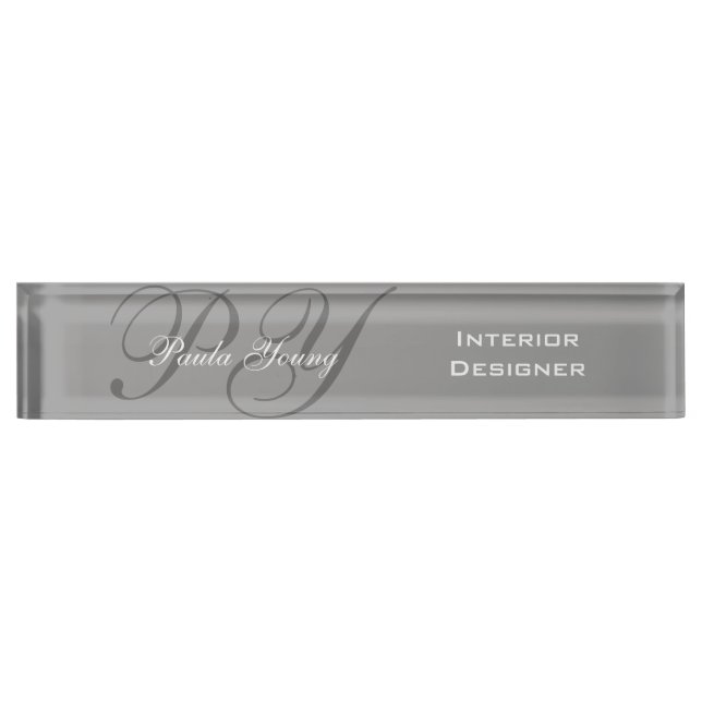 Porte-nom Pour Bureau Monogramme moderne fait sur commande 2 (gris) (Devant)