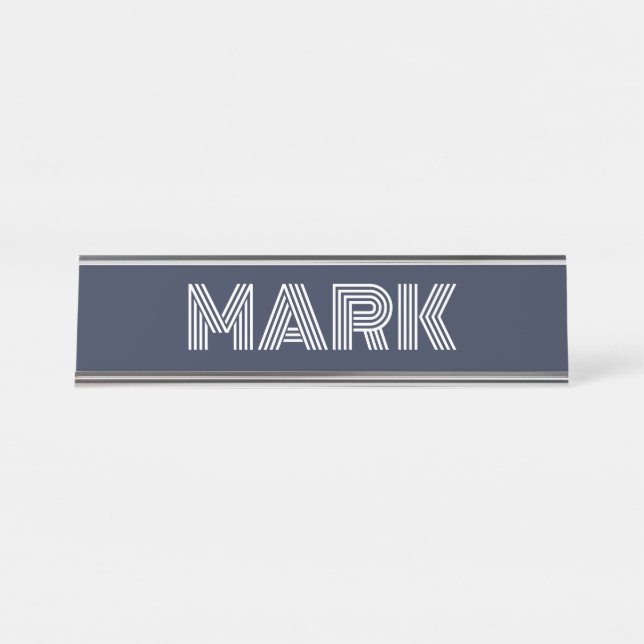 Porte-nom Pour Bureau Monogramme moderne Nom Bleu foncé Gras Blancs (Devant)