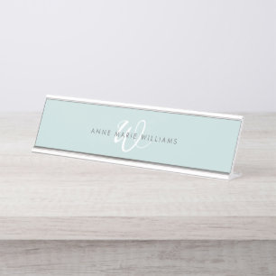 Porte-nom Pour Bureau Monogramme moderne sarcelle et blanc