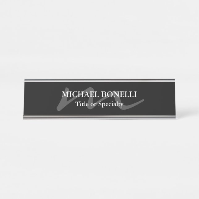 Porte-nom Pour Bureau Monogramme moderne tendance initial professionnel  (Devant)