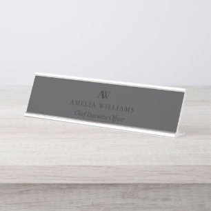Porte-nom Pour Bureau Monogramme noir mat minimal