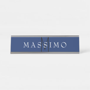 Porte-nom Pour Bureau Monogramme Noir Professionnel Bleu Votre Nom