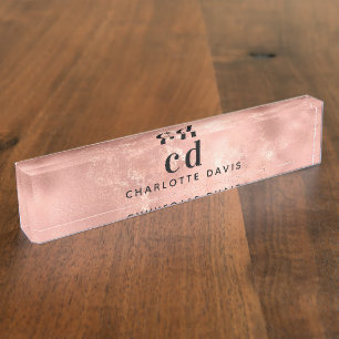 Porte-nom Pour Bureau monogramme or rose initiales modernes