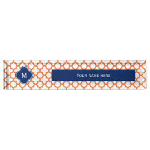 Porte-nom Pour Bureau Monogramme Orange et Royal Blue Quatrefoil