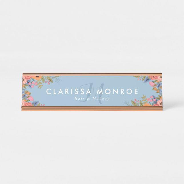 Porte-nom Pour Bureau Monogramme Pastel Boho Fleurs (Devant)