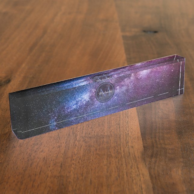 Porte-nom Pour Bureau Monogramme personnalisable à voie lactée (Taille)