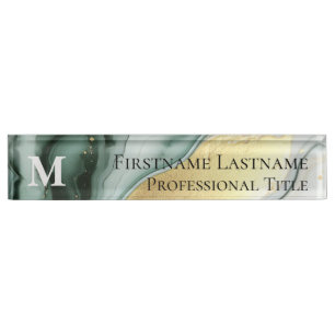 Porte-nom Pour Bureau Monogramme Personnalisé Élégant Marbre Moderne Acr