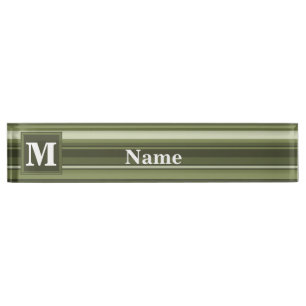 Porte-nom Pour Bureau Monogramme rayures vert olive