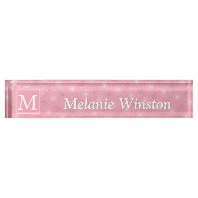 Porte-nom Pour Bureau Monogramme rose cercles motif (Devant)