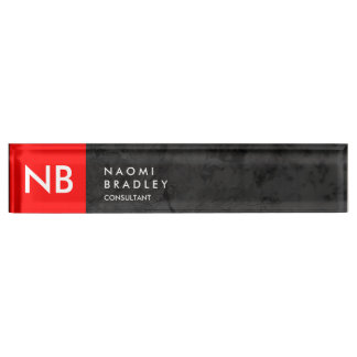 Porte-nom Pour Bureau Monogramme rouge gris Motif moderne