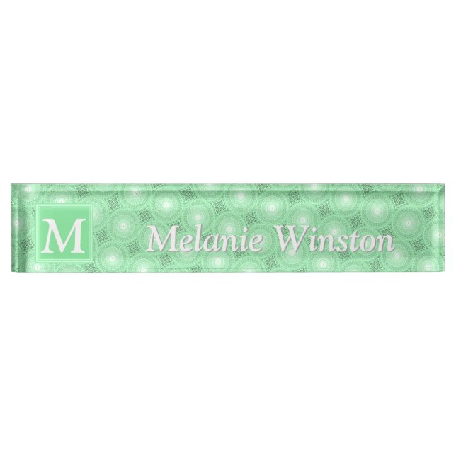Porte-nom Pour Bureau Monogramme vert ressort cercles motif (Devant)