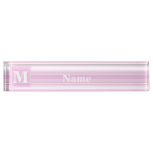 Porte-nom Pour Bureau Monogrammes à rayures roses pour bébé