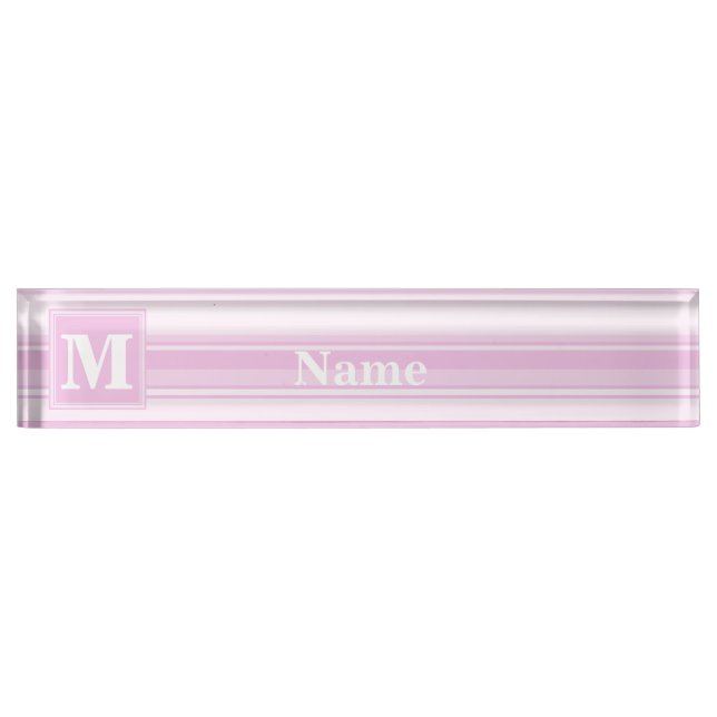 Porte-nom Pour Bureau Monogrammes à rayures roses pour bébé (Devant)