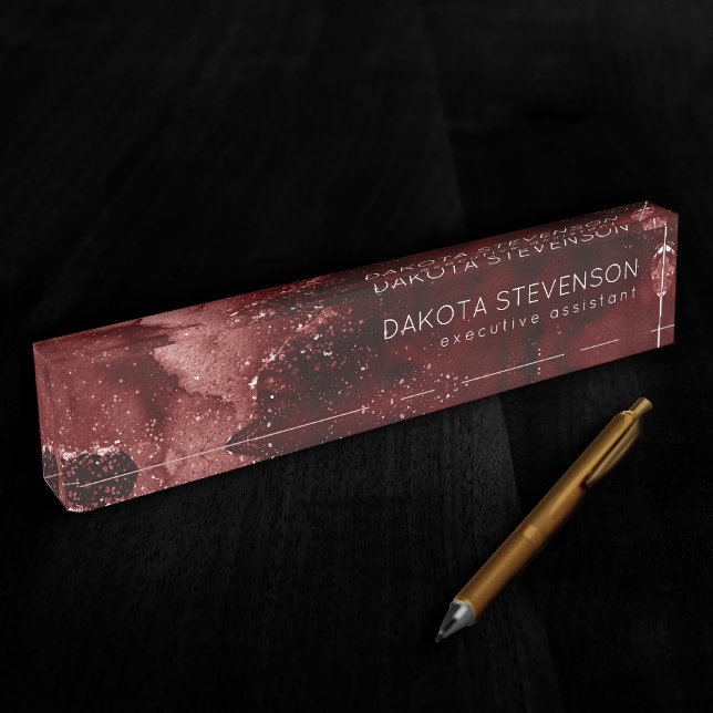 Porte-nom Pour Bureau Moody Agate | Henné sang rouge grenat bijou ton (Créateur téléchargé)