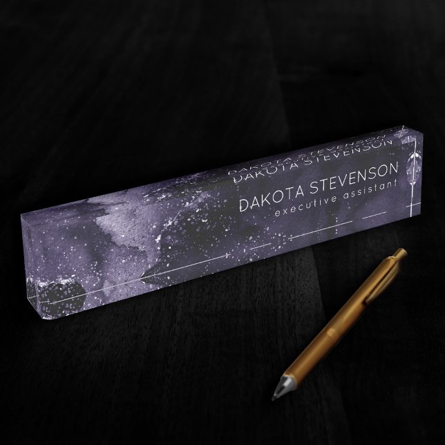 Porte-nom Pour Bureau Moody Agate | Midnight Indigo Deep Purple Glam (Créateur téléchargé)