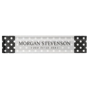 Porte-nom Pour Bureau Motif à points Polka noirs et blancs