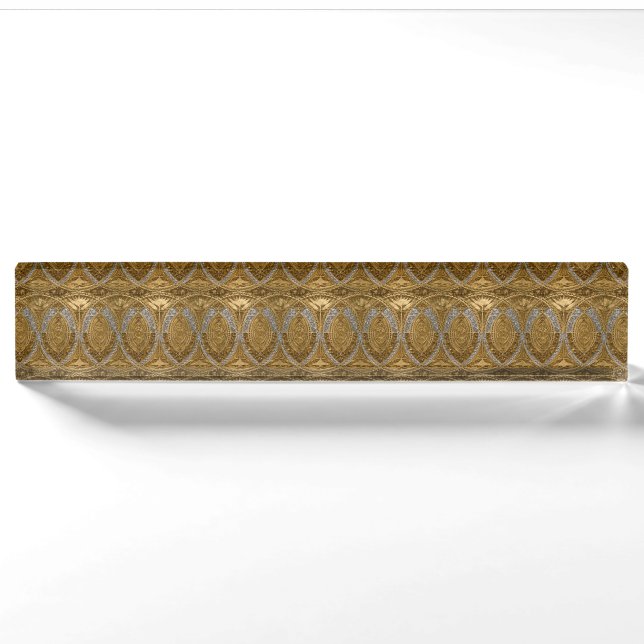 Porte-nom Pour Bureau Motif Art Déco Argent et Or (Devant)