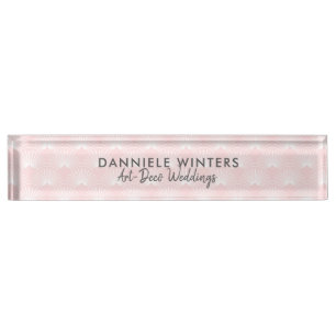 Porte-nom Pour Bureau Motif Art déco blanc et rose