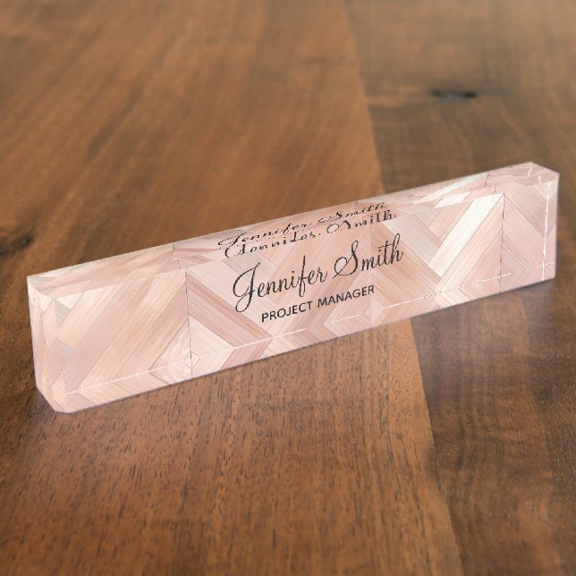 Porte-nom Pour Bureau Motif Bois Faux Or Rosé (Taille)