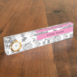 Porte-nom Pour Bureau Motif camouflage gris neige hivernale Personnalise