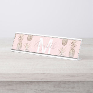 Porte-nom Pour Bureau Motif d'ananas doré et broussailleux