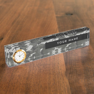 Porte-nom Pour Bureau Motif de camouflage gris, Votre nom, Personnaliser