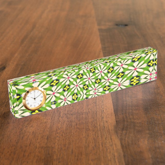 Porte-nom Pour Bureau Motif de fleurs esthétiques (Taille)