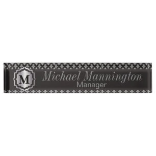 Porte-nom Pour Bureau Motif de gris argenté de monogramme