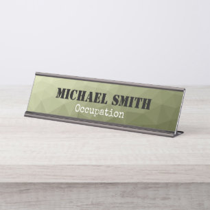 Porte-nom Pour Bureau Motif de maillage géométrique vert clair de l'armé