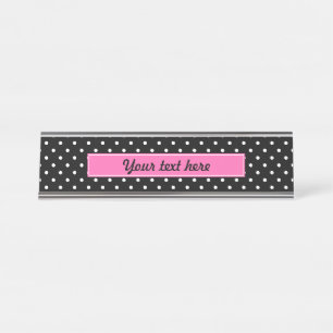 Porte-nom Pour Bureau Motif de points Polka blanc et noir
