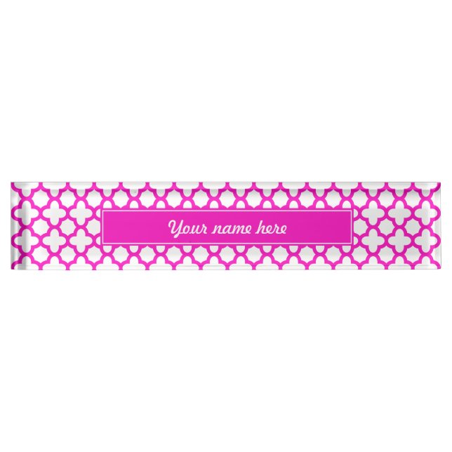 Porte-nom Pour Bureau Motif de Quatrefoil rose choquant (Devant)
