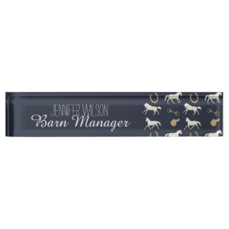 Porte-nom Pour Bureau Motif des chevaux anglais d'or et d'ivoire