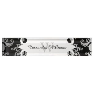 Porte-nom Pour Bureau Motif élégant de monogramme de damassé