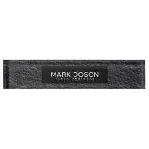 Porte-nom Pour Bureau Motif en granit noir monogramme