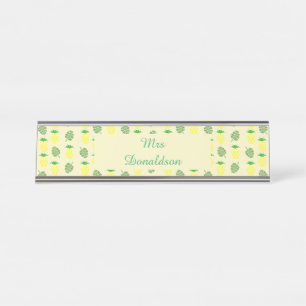 Porte-nom Pour Bureau Motif Feuille d'ananas et de palmiers tropicaux d'