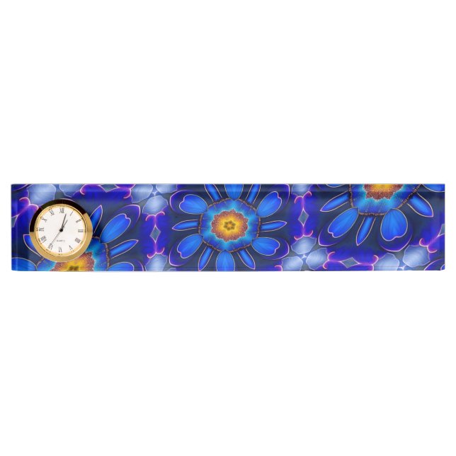 Porte-nom Pour Bureau Motif Fleurs bleues Abstraites (Devant)