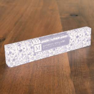 Porte-nom Pour Bureau Motif floral aquarelle lavande violet fleurs