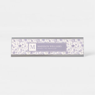 Porte-nom Pour Bureau Motif floral de fleurs aquarelles violet lavande