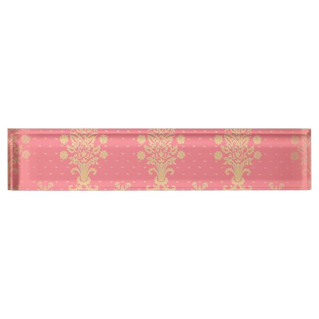 Porte-nom Pour Bureau Motif Floral Rose Et Or (Devant)